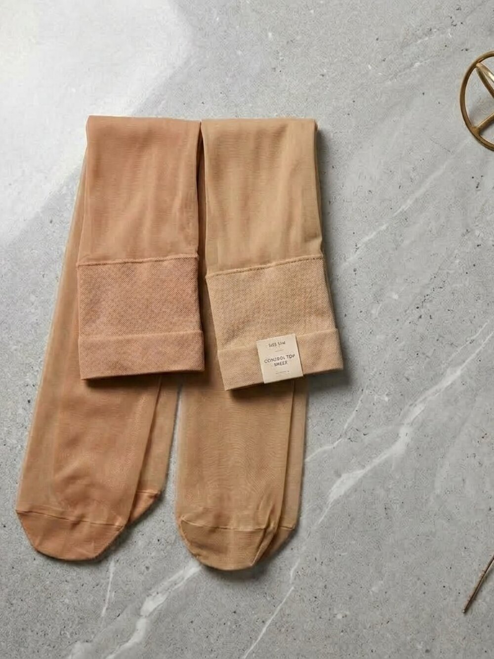 Set of 2 Women Silky Pantyhose S/M Sheer Tights with Control Top Stretch Beige